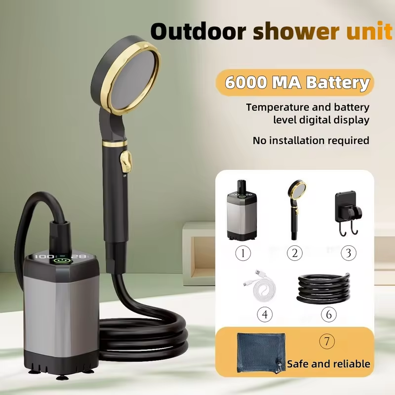 Outdoor Camping Shower - ポータブル屋外電気シャワーユニット キャンプシャワーキット 長時間バッテリー駆動 建設現場、キャンプ、家庭用に最適
