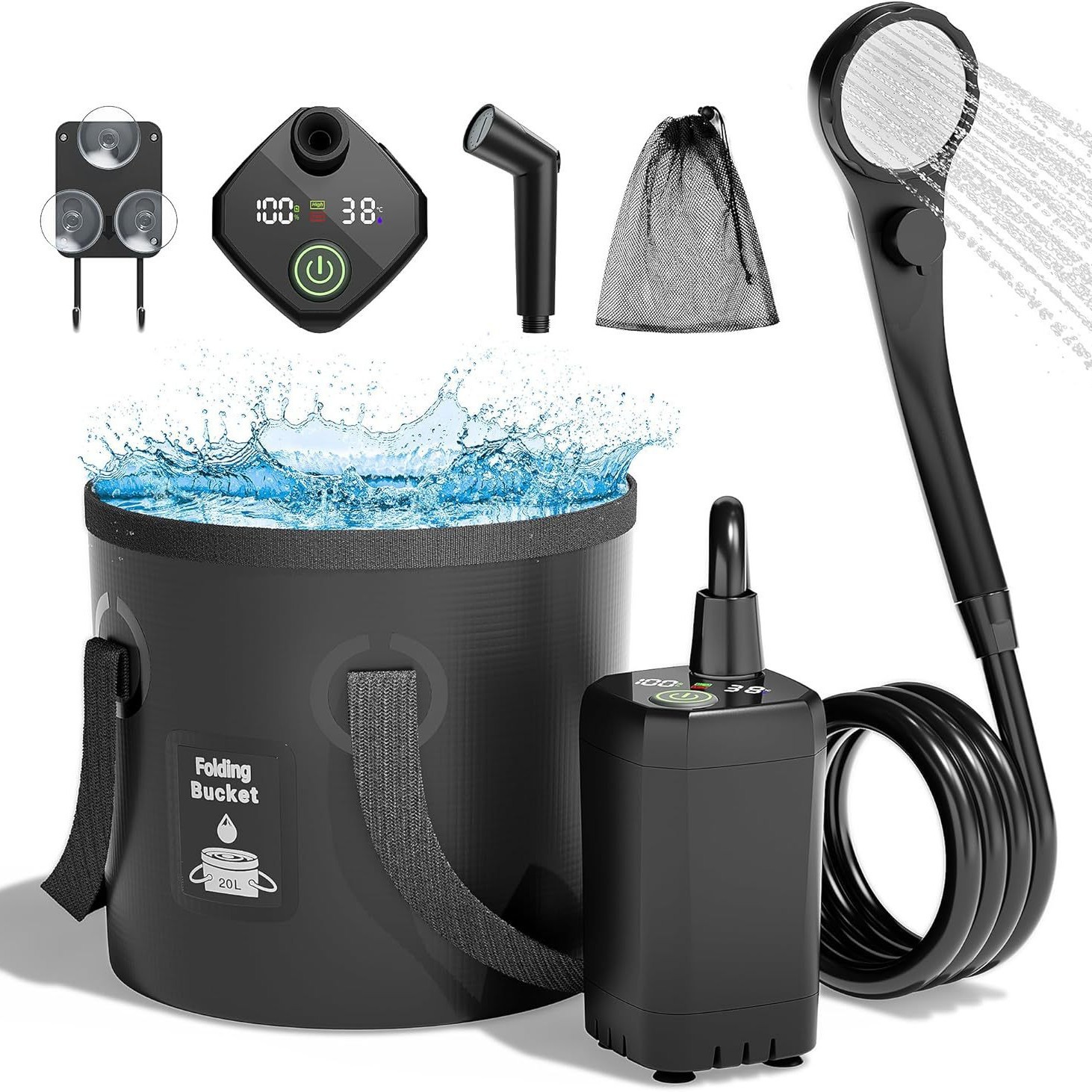 Outdoor Camping Shower - ポータブル電動式自吸式屋外シャワー、シンプルモバイルシャワーヘッド、家庭寮、田舎キャンプ、洗車、ペットバス用