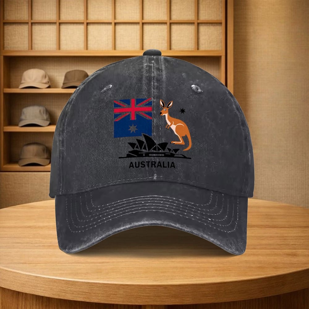 Outdoor Camping Australia - オーストラリア国旗カンガルーベースボールキャップユニセックスヴィンテージウォッシュデニムハット調節可能なサンハット屋外旅行休暇キャンプ用