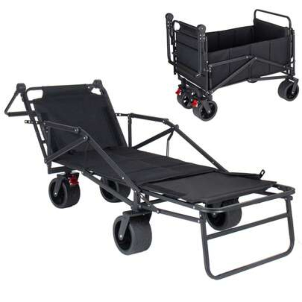 Outdoor Camping Wagon - 3-in-1シートワゴンカート、カップホルダーテーブル付き、全地形対応バルーンホイール、頑丈な折りたたみ式ユーティリティワゴン、ビーチ、キャンプ、スポーツ、アウトドア、ガーデン、ショッピングに最適、収納バッグ付きポータブル折りたたみカート、容量150L、耐荷重122ポンド、クイックフォールド、ブルー