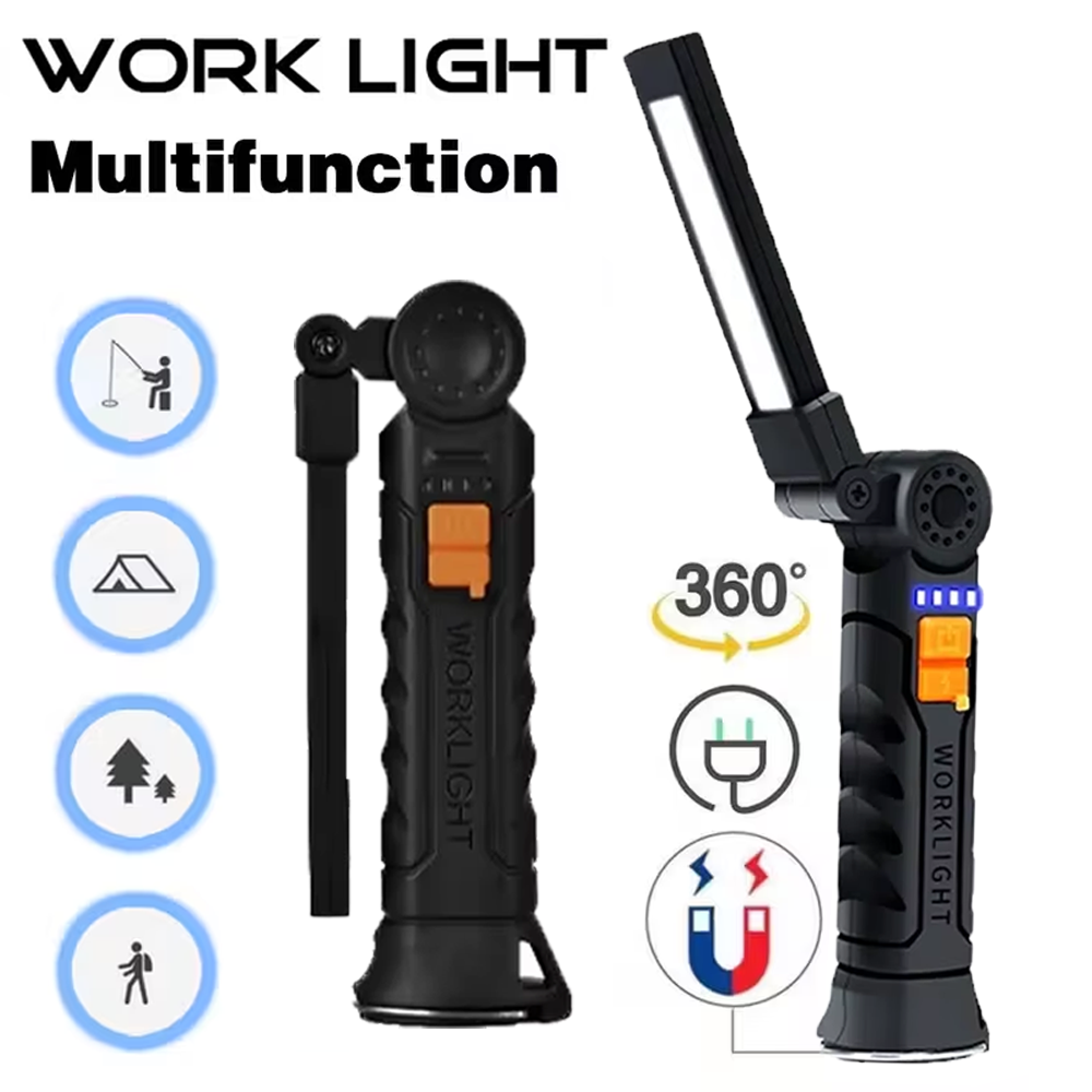 Outdoor Camping Lighting - ポータブル COB LED 懐中電灯 USB 充電式トーチ、磁気緊急作業灯、内蔵バッテリー付き、アウトドアキャンプ用