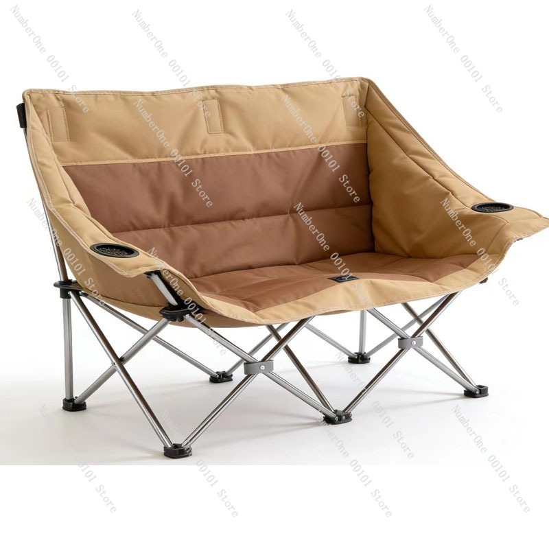 Outdoor Camping Chairs Folding - ポータブル屋外折りたたみダブルキャンプチェアパッド入り2人掛けシートポータブルピクニック釣り椅子背もたれアームレスト付きビーチ用