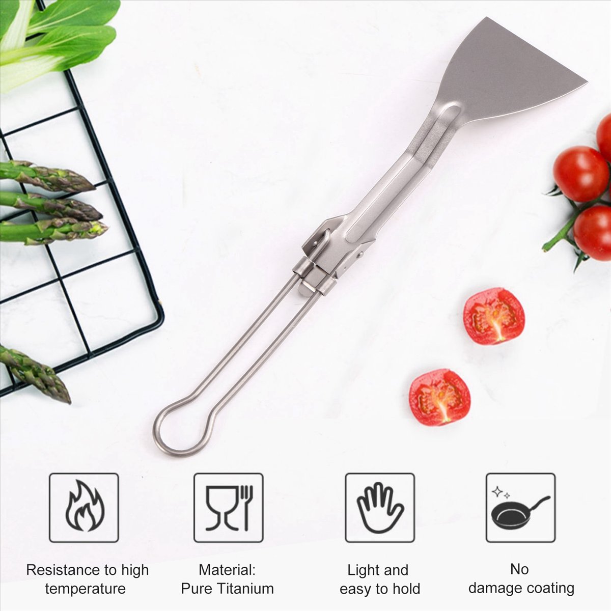 Outdoor Camping Kitchen - ABST キャンプ用食器 チタン製スパチュラ 折りたたみ式 省スペース ピクニック調理器具