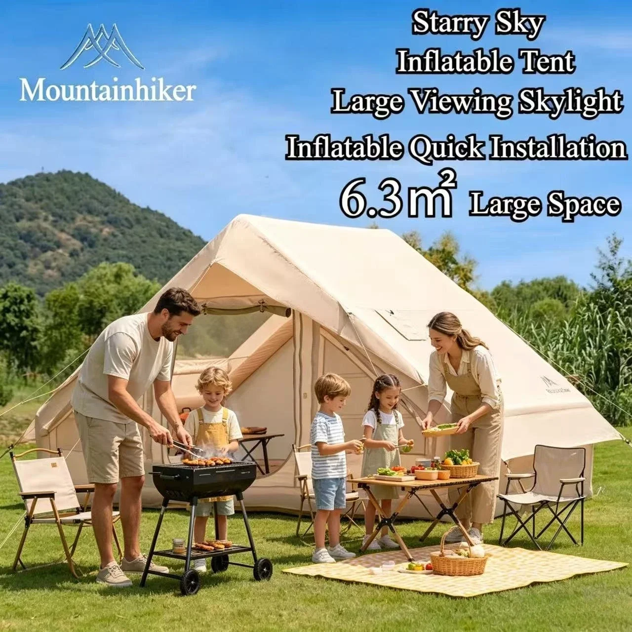 Outdoor Camping Gazebo - マウンテンハイカー特大インフレータブルテント 3～6人用ファミリーキャンプテント 高品質防風性と広々とした内部空間付き