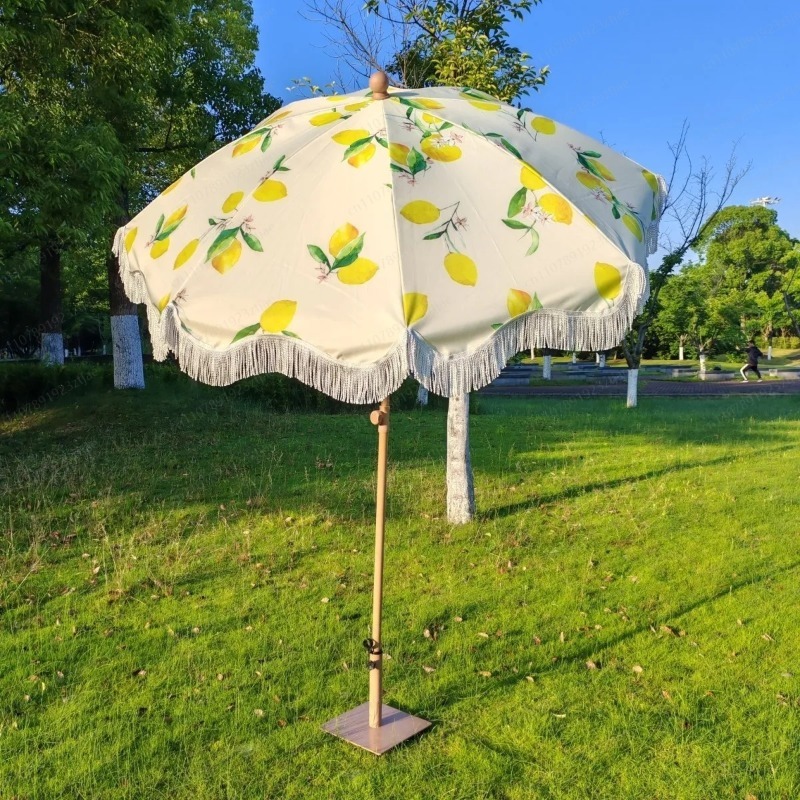 Outdoor Camping Decke - タッセル付きマーケットアンブレラ、屋外パティオガーデン日よけ、ビーチキャンプバルコニーデッキ用ロングポールストレートスティックパラソル