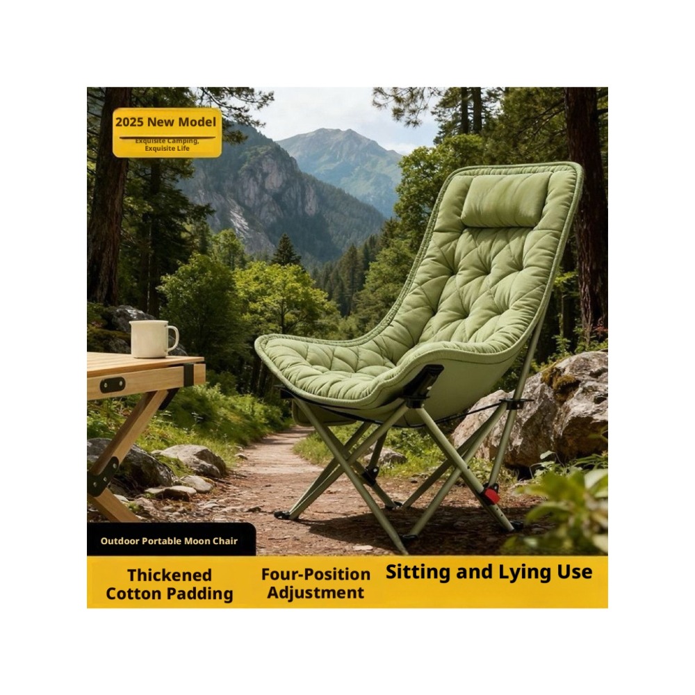 Outdoor Camping Recliner - 厚手の綿素材を使用した、屋外用折りたたみ式快適リクライニングムーンチェア（4段階調整機能付き、キャンプや昼寝に最適）