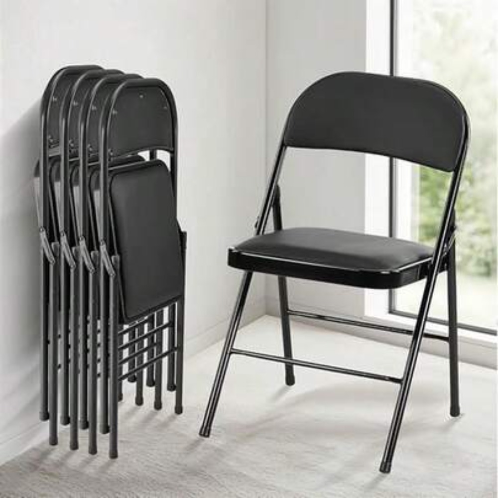 Outdoor Camping Chairs Folding - 折りたたみ椅子4脚セット、革張りのパッド入り折りたたみ椅子、頑丈な金属フレーム、屋内外で使用可能、収納と持ち運びが簡単、ホームオフィス、パーティー、イベント、ダイニング、キャンプに最適な快適な座り心地。