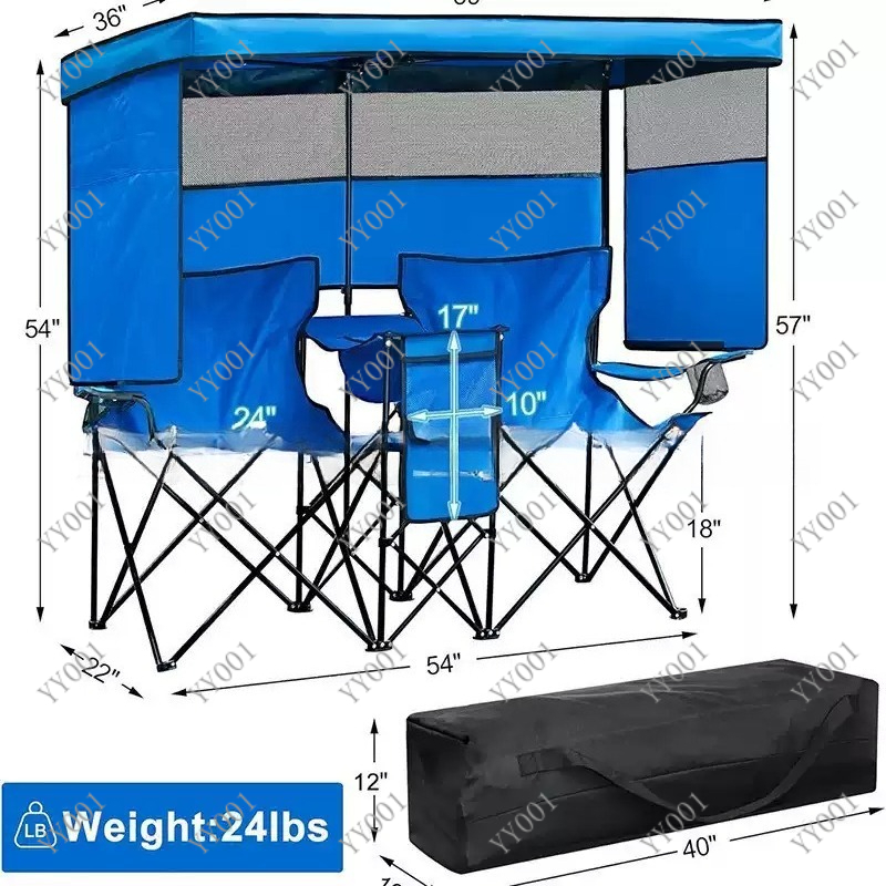 Outdoor Camping Chairs Folding - ポータブルダブル折りたたみキャンプチェア（サンシェード＆アイスバッグ付き）屋外ピクニック釣り用シート