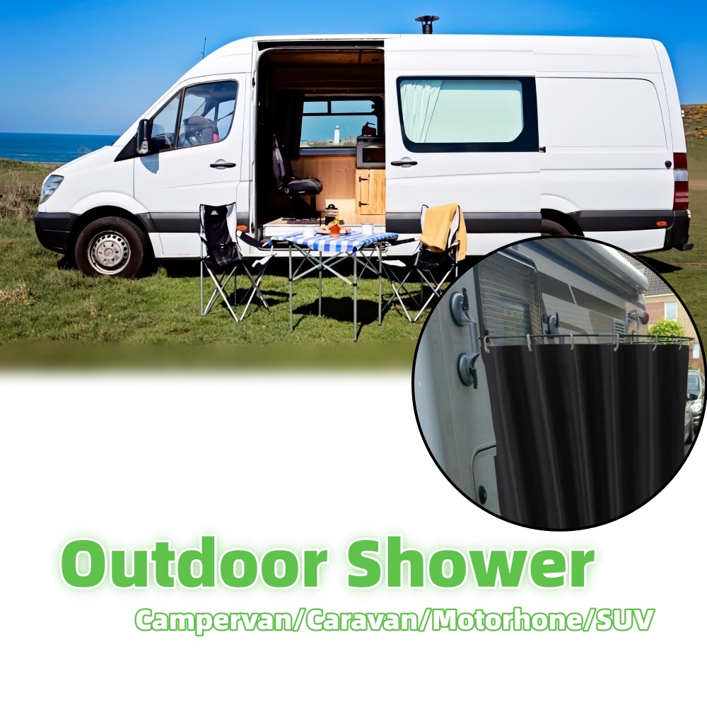 Outdoor Camping Shower - 屋外キャンプシャワーカーテン吸盤ロッド付き防水ポータブル屋外プライバシーカーテン旅行キャラバンキャンピングカー用