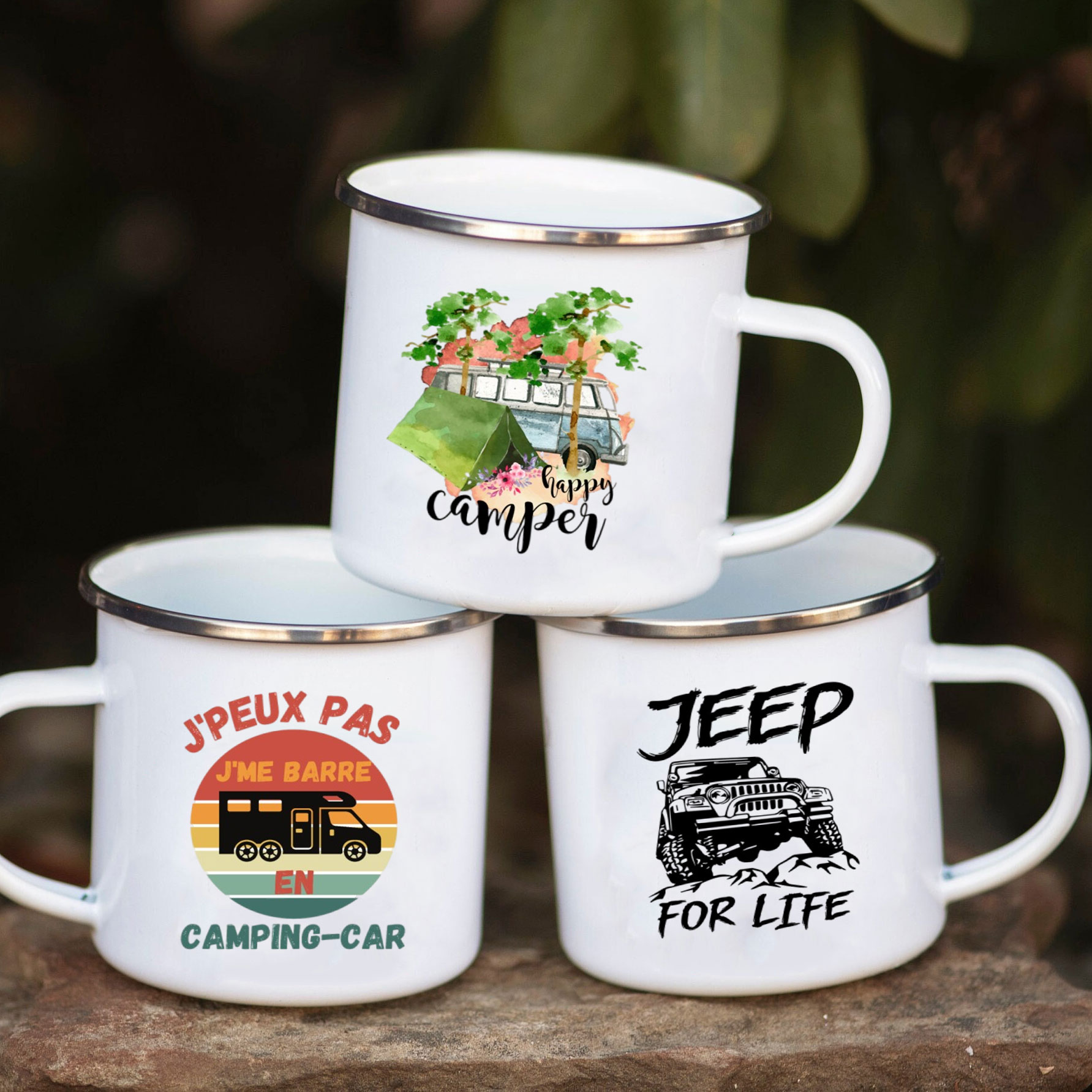Outdoor Camping Van - キャンピングカー用エナメルマグカップ、冒険を一緒に、ギフトに最適、キャンピングカー、ピクニック、金属製、断熱、屋外、フェスティバル、旅行に
