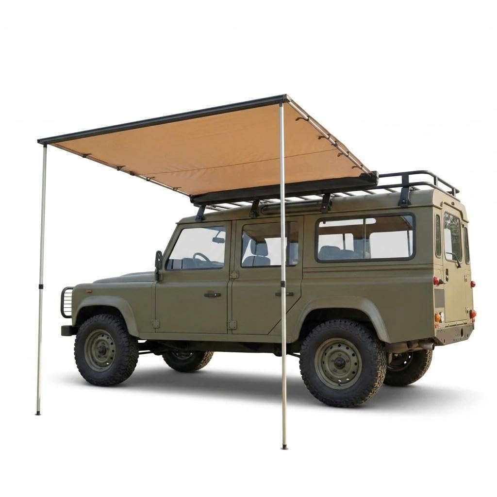 Outdoor Camping Van - SUVトラックバン用ルーフラックオーニング - 格納式サイドサンシェード、UV50+ 600Dオックスフォード防水キャノピー、調整可能なアルミポール、収納バッグ付き屋外キャンプシェルター