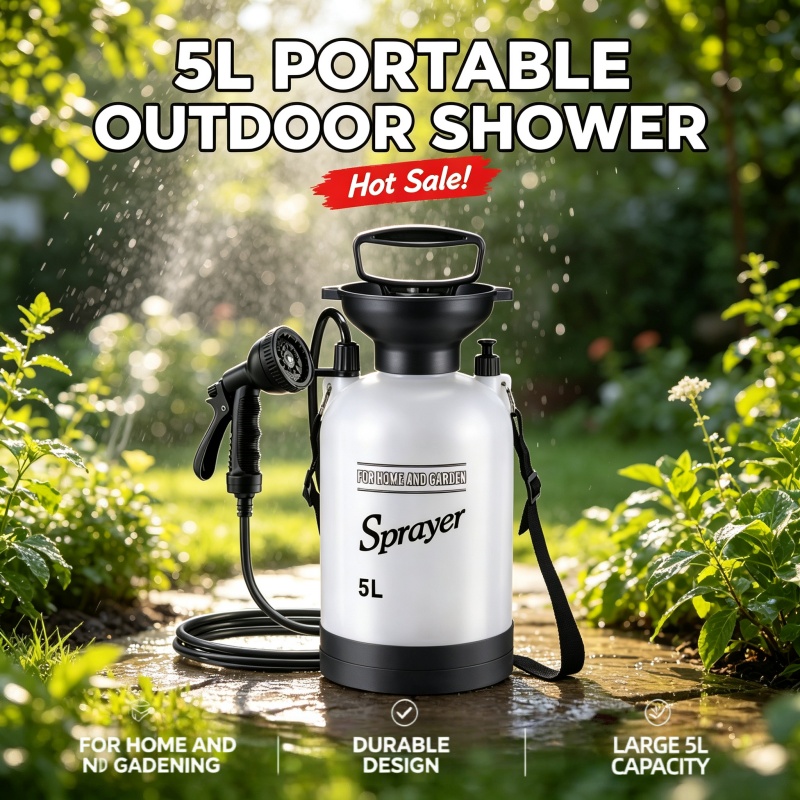 Outdoor Camping Shower - 5L携帯用キャンプシャワー手動圧力噴霧器、調整可能なノズル付きスプレーボトル、庭、ペットの沐浴、洗車、屋外使用に