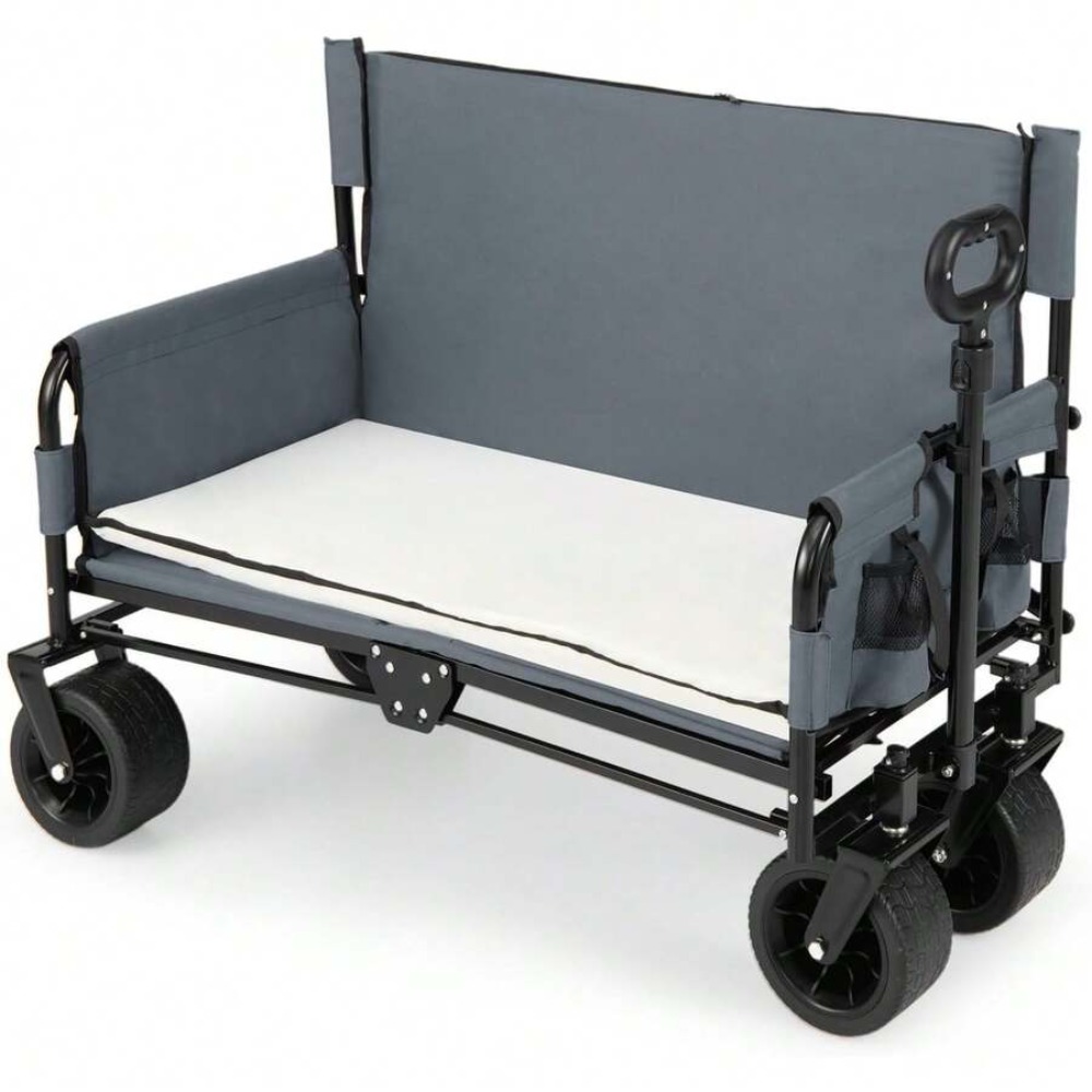 2-in-1折りたたみ式ワゴン（ベンチシート付き）、頑丈な折 - Outdoor Camping Wagon のレビューと価格