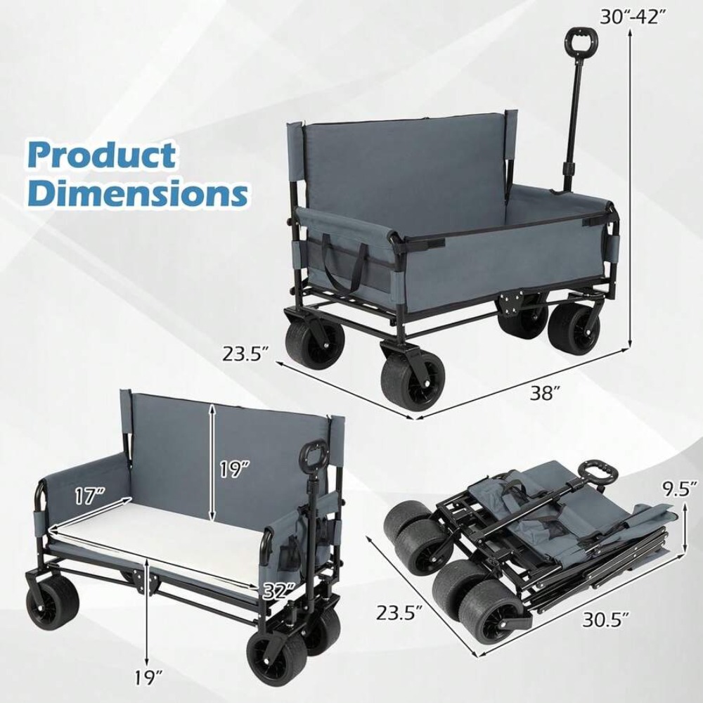 2-in-1折りたたみ式ワゴン（ベンチシート付き）、頑丈な折 - Outdoor Camping Wagon のレビューと価格