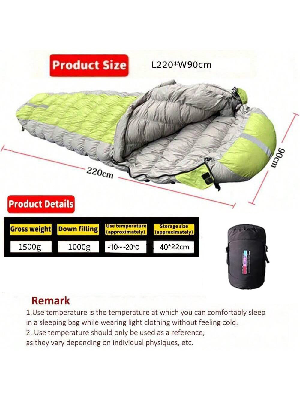 アウトドアキャンプ用マミー型寝袋、95%グースダウン充填、高 - Ultralight Sleeping Bag のレビューと価格