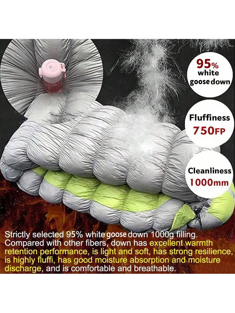 アウトドアキャンプ用マミー型寝袋、95%グースダウン充填、高 - Ultralight Sleeping Bag のレビューと価格