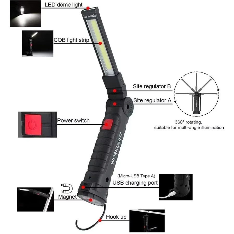 ポータブル LED 懐中電灯 磁気フック付き 屋外修理作業灯 - Outdoor Camping Lighting のレビューと価格