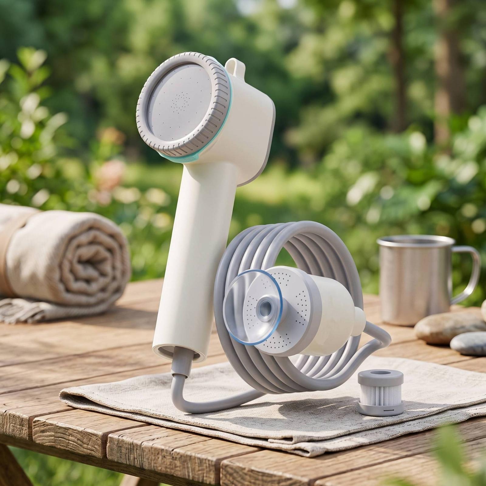 吸盤ベース付き携帯用電動シャワーキット、屋外ガーデンキャンプ - Outdoor Camping Shower のレビューと価格