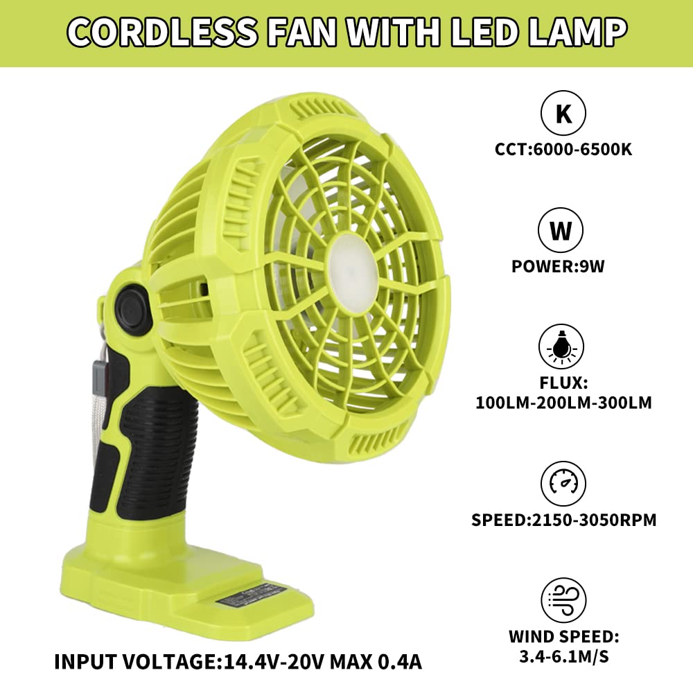 ポータブルLEDライトファン,300ルーメン,18Vバッテリ - Outdoor Camping Jobs のレビューと価格