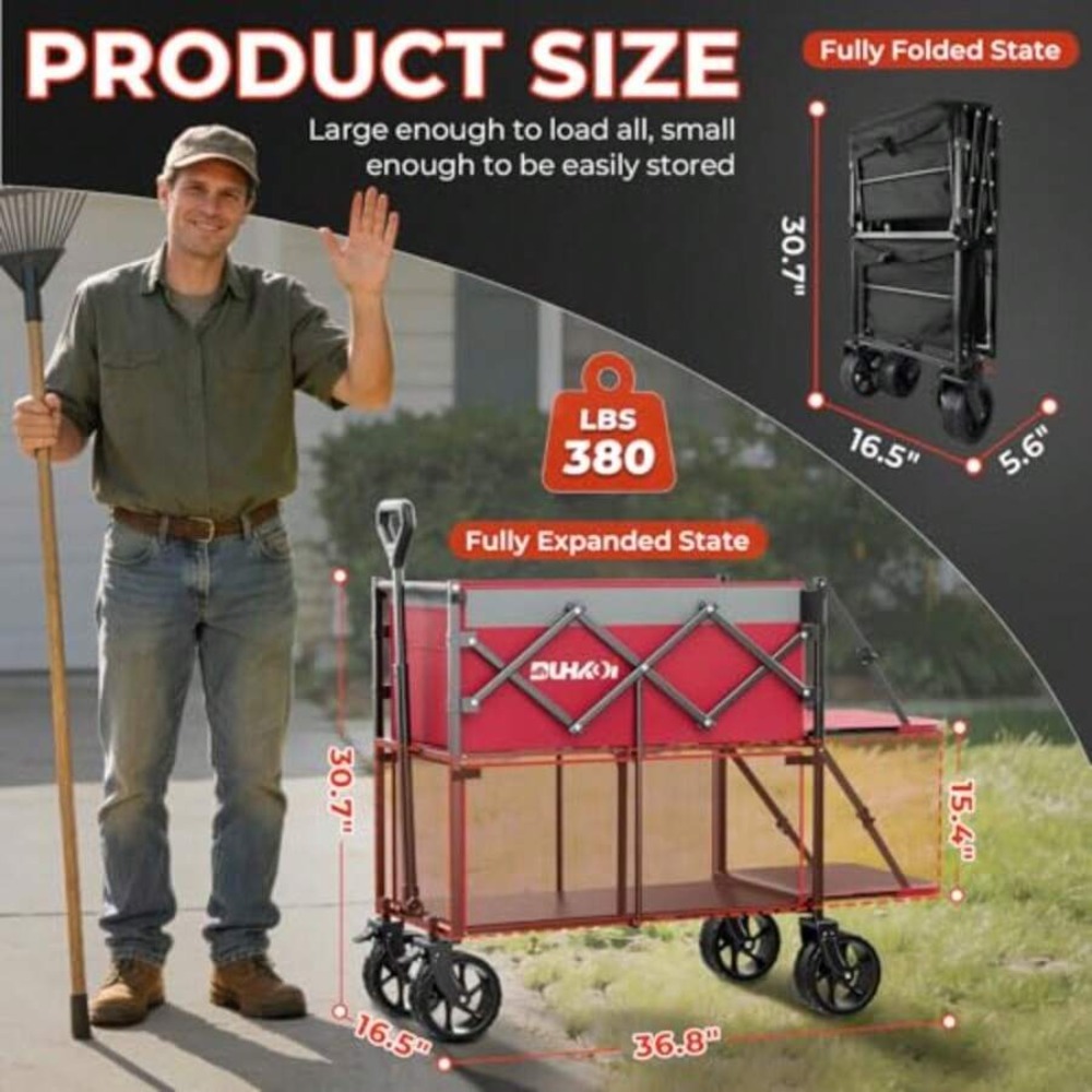 2段折りたたみ式ワゴンカート、全地形対応ホイールとブレーキ付 - Outdoor Camping Wagon のレビューと価格