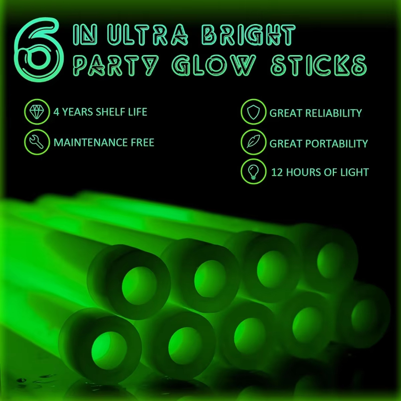 6/12個入り LEDグロースティック フック付き 6インチ - Glow Sticks Survival のレビューと価格