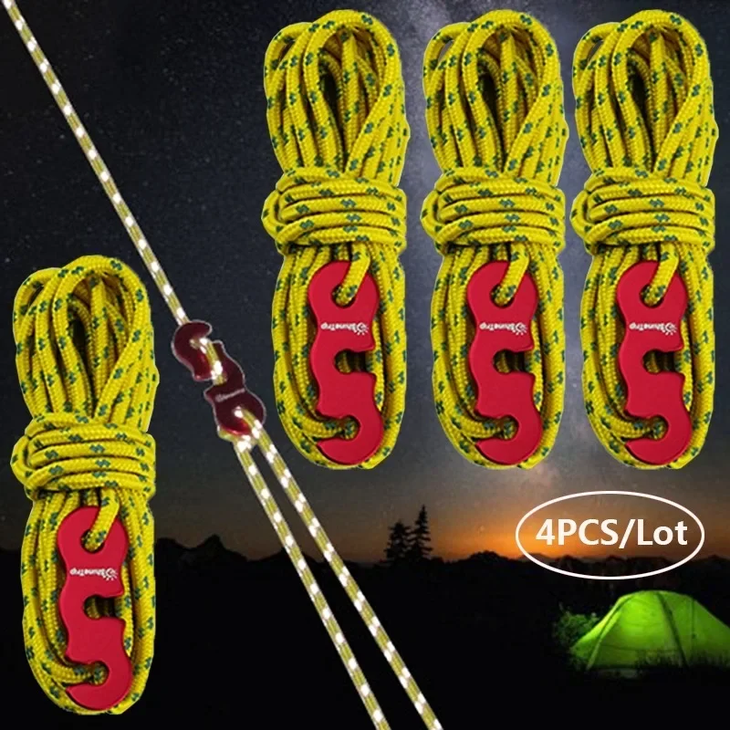 4 個の耐久性のあるキャンプテントロープ反射防風強化キャノピ - Outdoor Camping Gazebo のレビューと価格