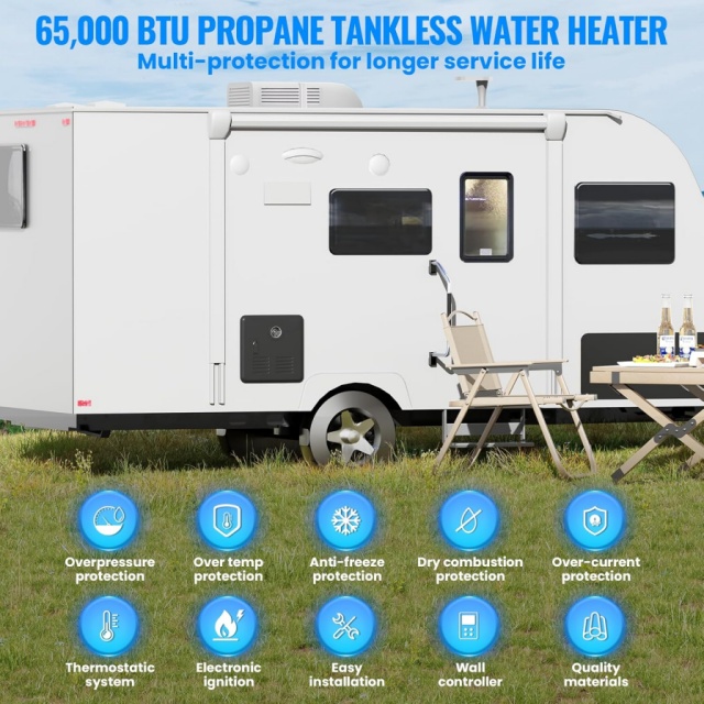 ポータブルRV用インスタントガス給湯器 12V |   自立 - Outdoor Camping Shower のレビューと価格