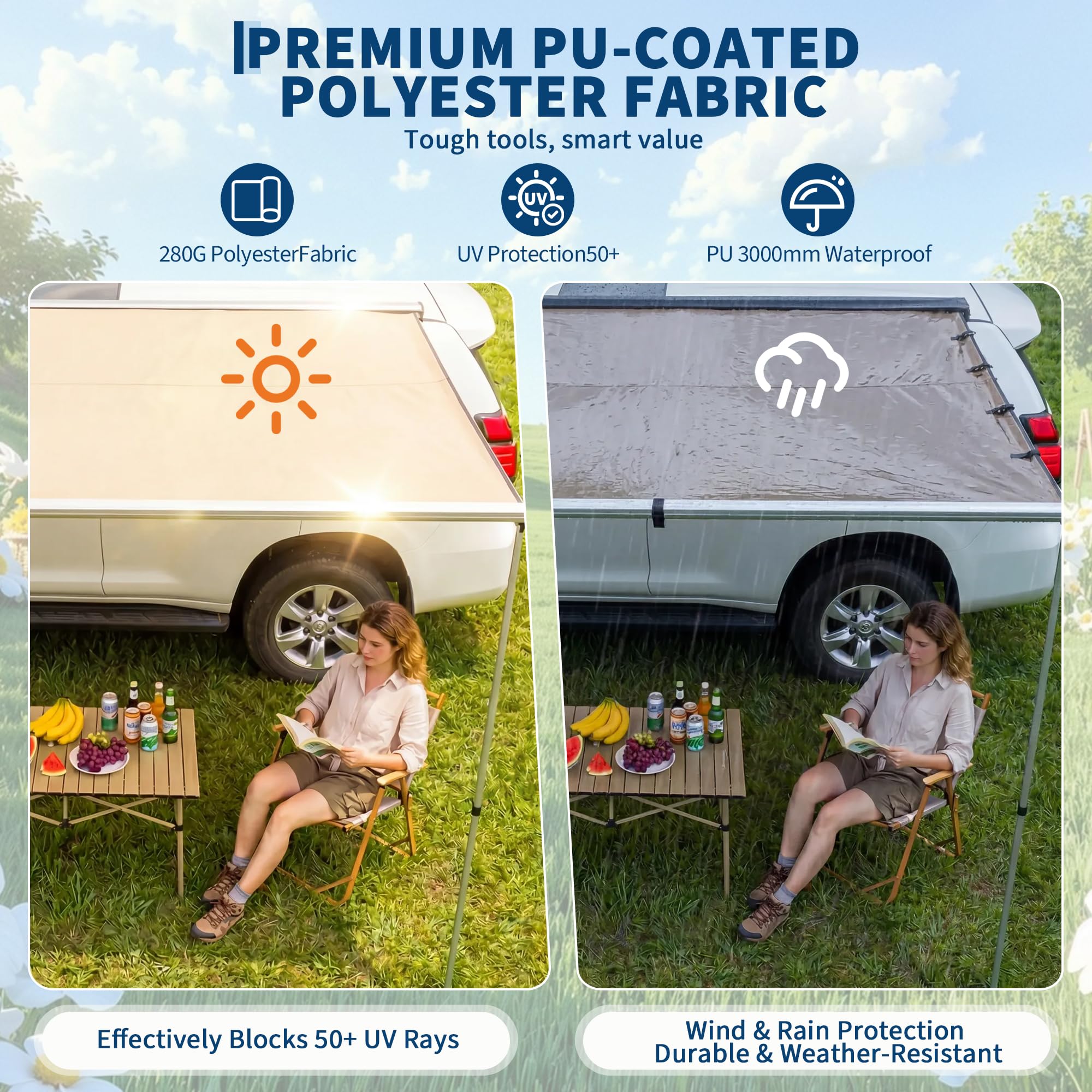 SUVトラックバン用ルーフラックオーニング - 格納式サイド - Outdoor Camping Van のレビューと価格